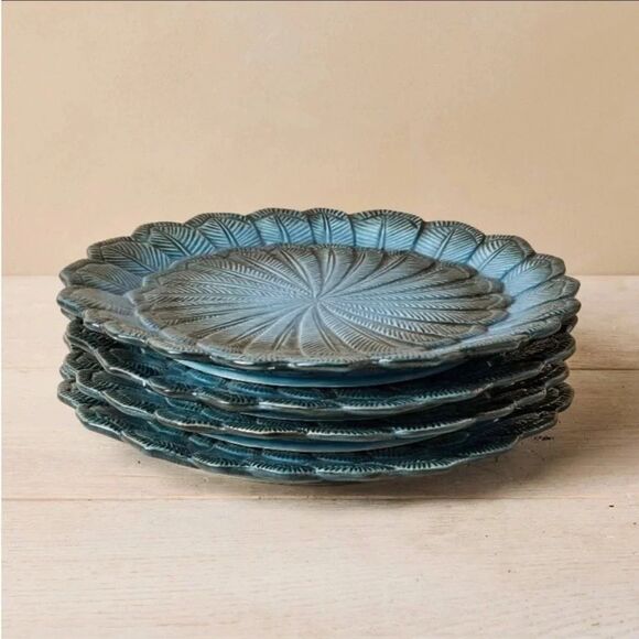 John Derian 1pc Stoneware Feather Salad Plate in Blue - Picture 7 of 11